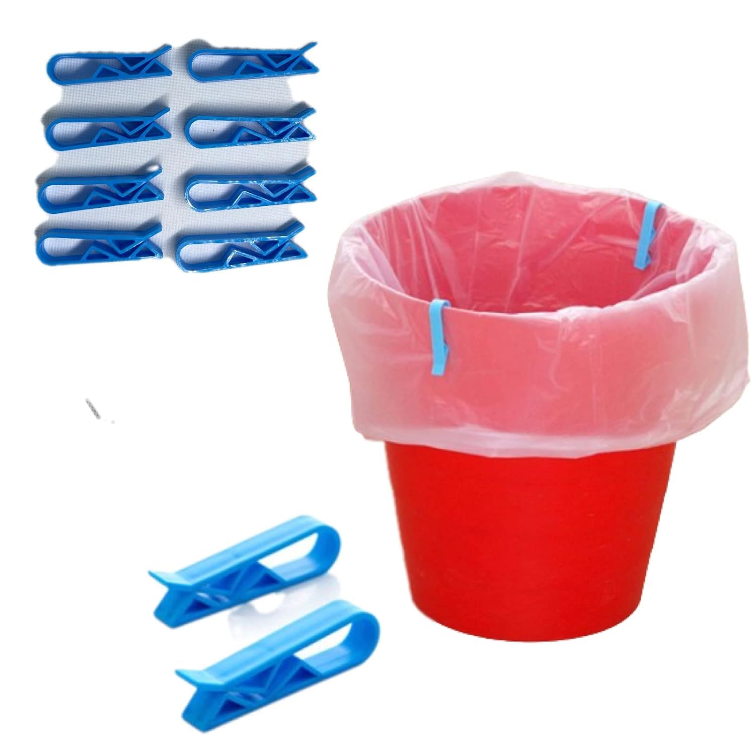 10Pcs Blue Plastic Kitchen Garbage Bin Clip, Set of Bag Clips, Anti-Slip Fixation Clamp for Trash Cans and Garbage Bins Janitorial Sanitation Supplies