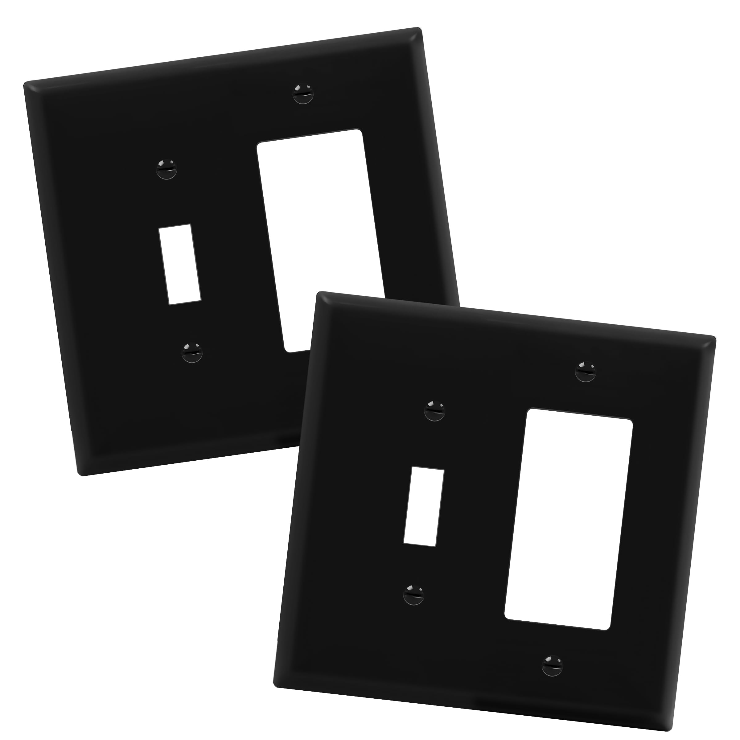 Enerlites Black Combination Toggle Light Switch/Decorator Light Switch Plate, Double Switch Wall Plate, Mid-Size 2-Gang 4.88" X 4.92", Polycarbonate Thermoplastic, 881131M-Bk, 2 Pack
