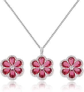 Cubic Zirconia Bridal Jewelry Set for Wedding S925 Sterling Silver Earrings & Necklace Set Crystal CZ Birthstone Flower Floral Costume Jewelry Gift for Bride Bridemaids Party Prom
