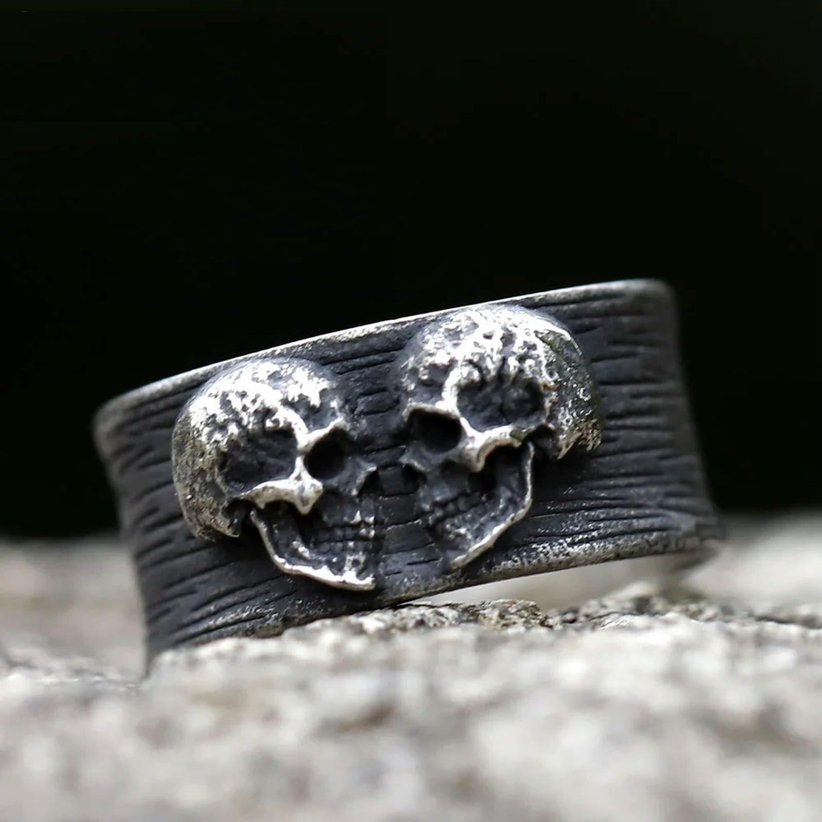 Generic New Men's Ring New Creative Designs Double Headed Skull Ring For Men Gothic Punk Jewelry Vintage, 7