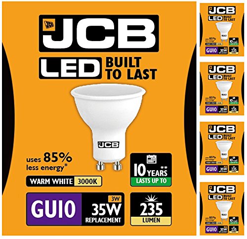 Pack of 5 x 3w LED GU10 100deg 3000k 235lm's (JCB s10961)