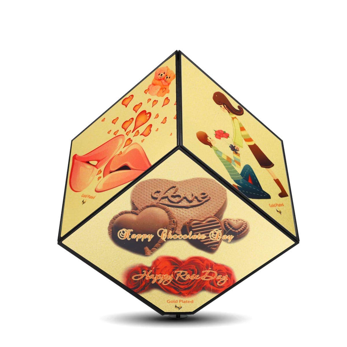 Veer Jewels Personalized Rotation 6 Gold Plated Photo Plastic Cube Frame (Black)