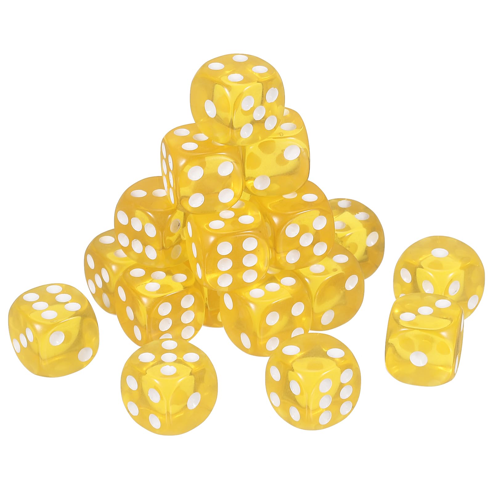 sourcing map 20Pcs 6 Sided Acrylic Dice, 16mm Game Dice Yellow