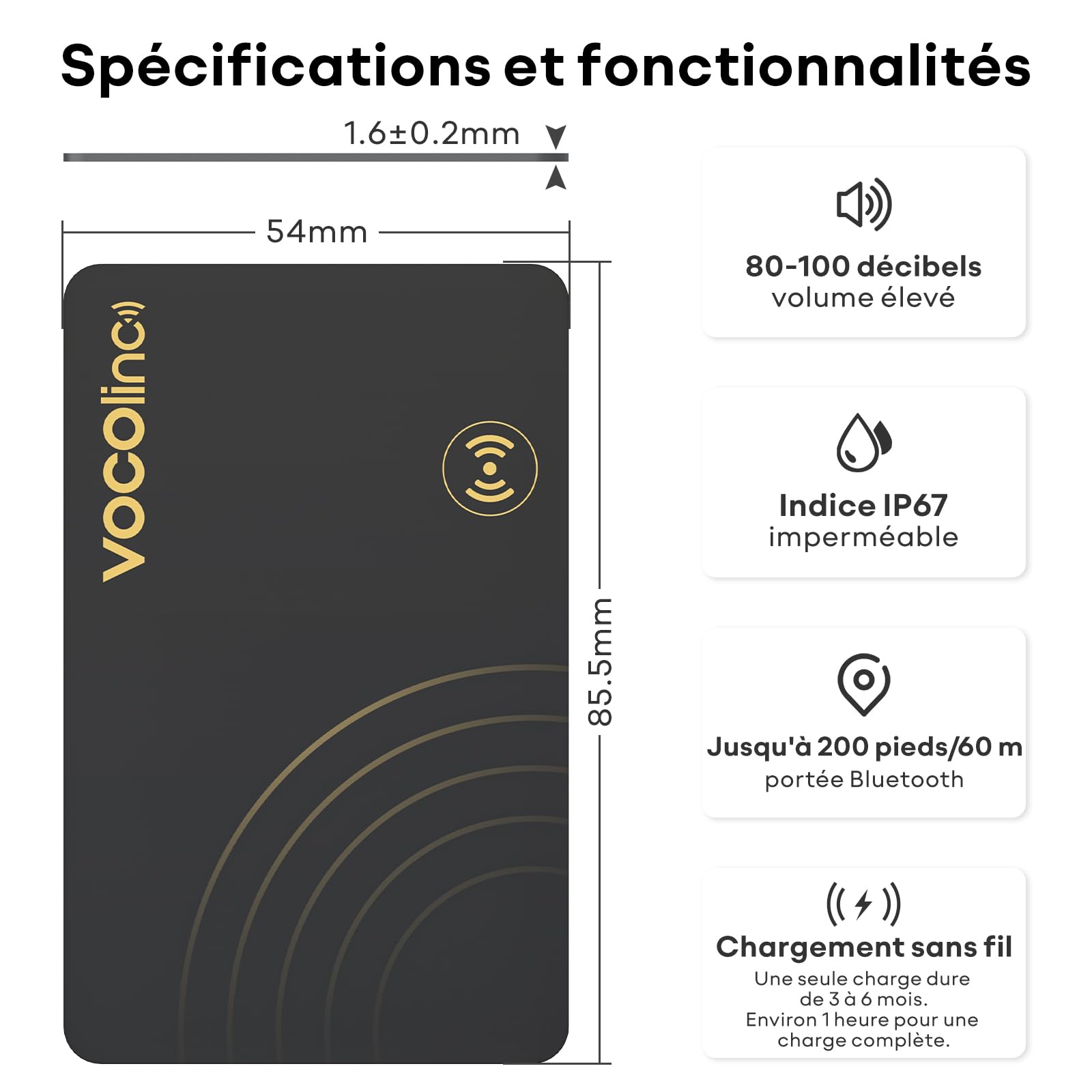 VOCOlinc Rechargeable Wallet Tracker Card Ultra Fin, Air Tag Traceur Carte Lot de 2, Bluetooth Localisateurs d’Objets Compatible avec Apple Localiser (iOS Uniquement) pour Portefeuille Bagages Valise