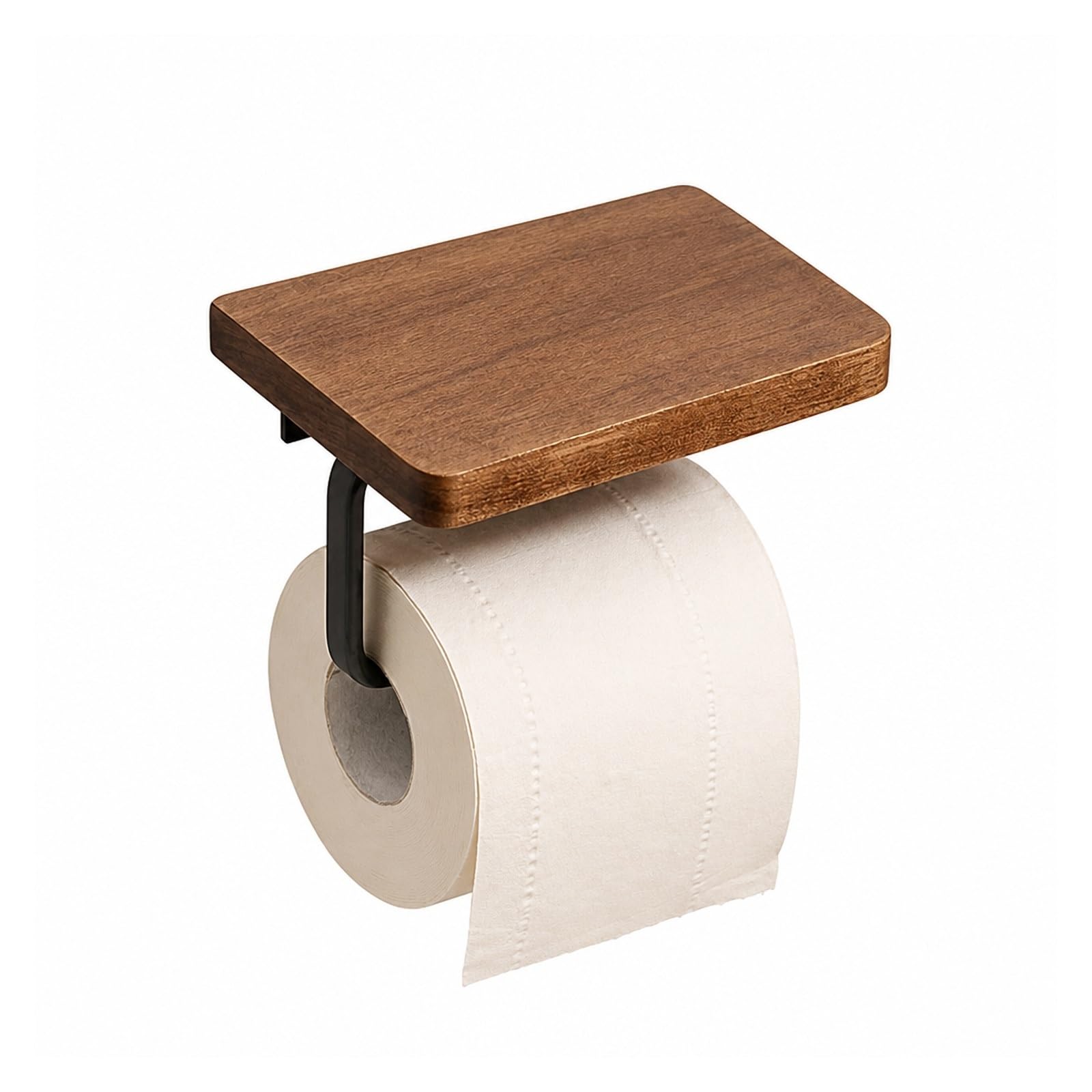 Toilet Roll Holder, Toilet Paper Holder With Walnut Wooden Shelf,for Bathroom