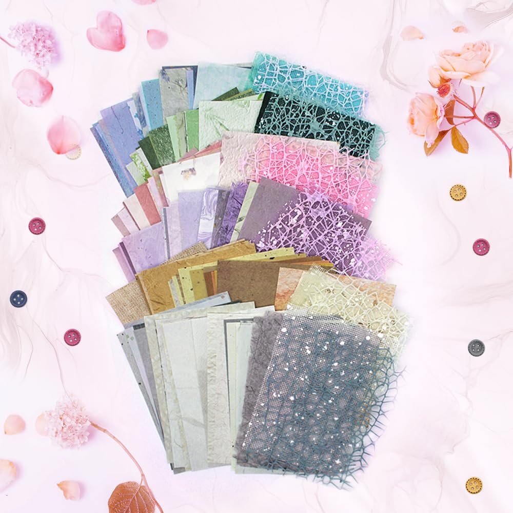 96 Sheets Textured Scrapbook Paper And Mesh Fabric Assorted Set - 6 Pack Mixed Special Paper For Scrapbooking Planner Bullet Junk Journal Supplies Mixed Media Collage Card Embellishments 3.9x5.5 Inch - View #3