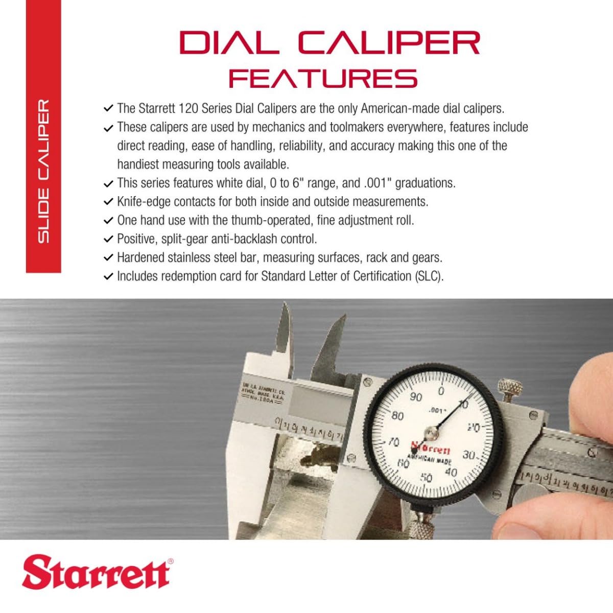 Starrett 3202-12 Dial Caliper, Hardened Stainless Steel, 0-12" Range, 0.001" Graduation, White