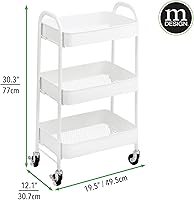 Vista 7 de mDesign Carritos de almacenamiento de metal con ruedas de 3 niveles, carrito organizador para baño, cocina, lavandería, oficina y habitaciones