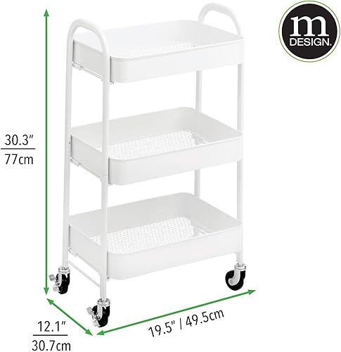 Miniatura 7 de mDesign Carritos de almacenamiento de metal con ruedas de 3 niveles, carrito organizador para baño, cocina, lavandería, oficina y habitaciones de