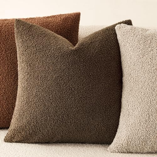 Image of Foindtower Pack of 2, Curly Faux Fur Decorative Throw Pillow Covers Soft Fuzzy Plush Cushion Case with Zipper Cozy Pillowcase for Home Living Room Couch Bed Sofa 20 x 20 Inch,Dark Brown