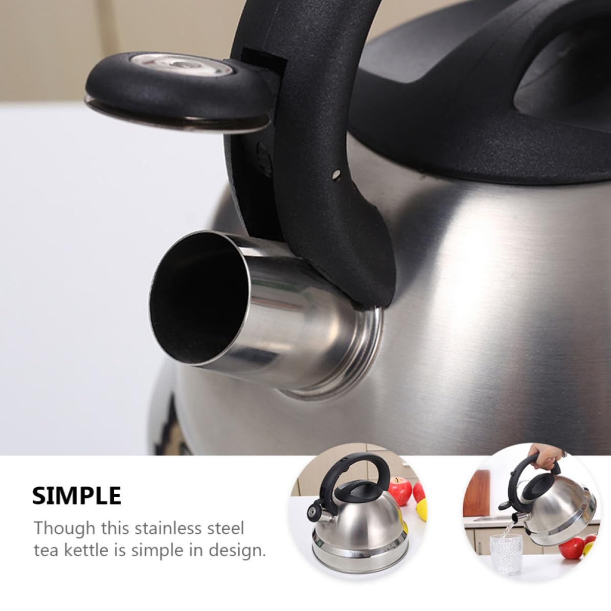 Hervidor de Agua Silbante de Acero Inoxidable Capacidad de 3l, Mango Cómodo y Diseño Plata para Cocina de Inducción y Sopa Instantánea