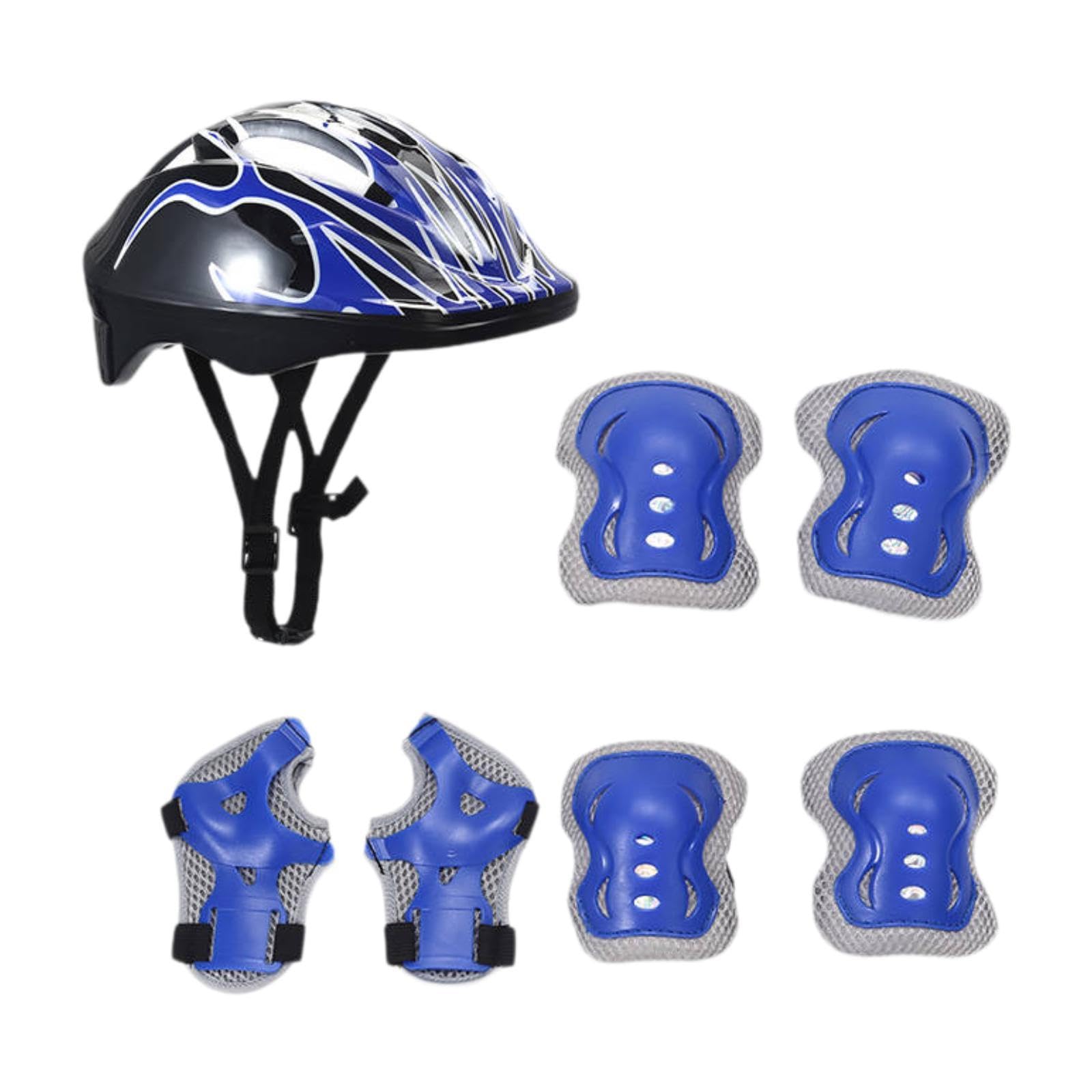 Generic Children's Helmet Set for, Including Knee Pads, Elbow Protectors, And Wrist Guards. Made of PVC And Other Materials for Child, Black Blue