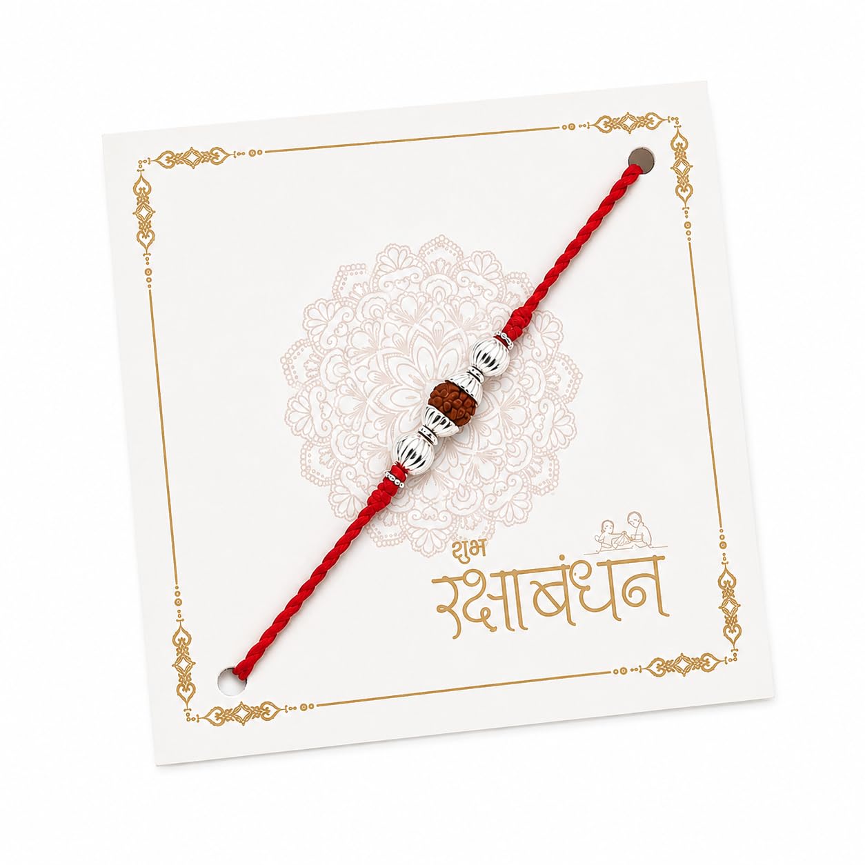 Rudraksha Rakhi for Brother with Silver Plated Beads Premium Handmade Raksha Bandhan Rakhi Traditional Designer Sacred Thread Gift for Bhai (PACK OF 1)