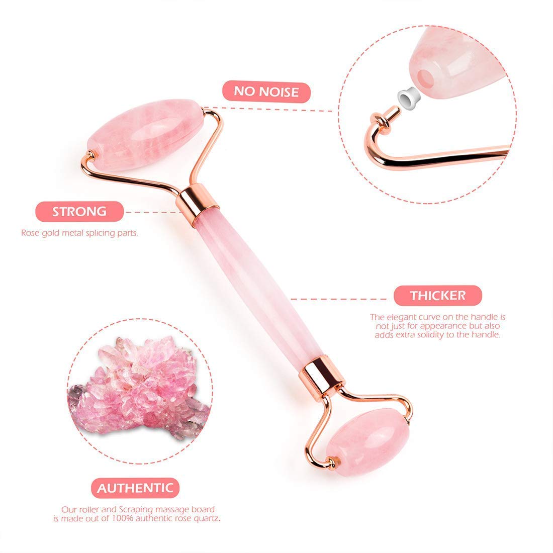 Pink Rose Quartz Jade Gem Stone Marble Ice Face Roller & Gua Sha Set, Face and Eye Puffiness Wrinkle