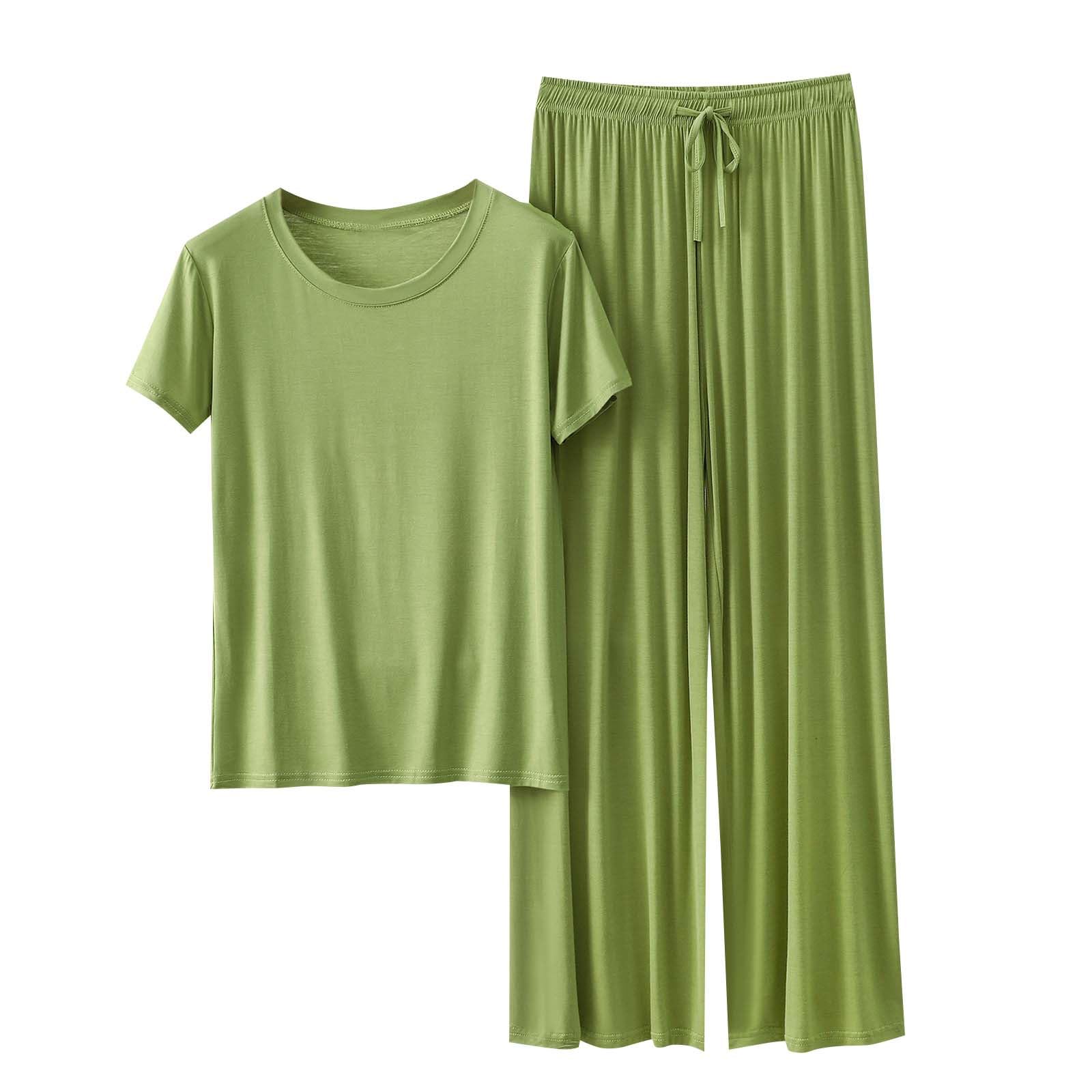 Uillui Lounge Sets for Women Cotton Modal Pajamas Casual Short Sleeve Tops and Long Pants Soft Comfy PJ