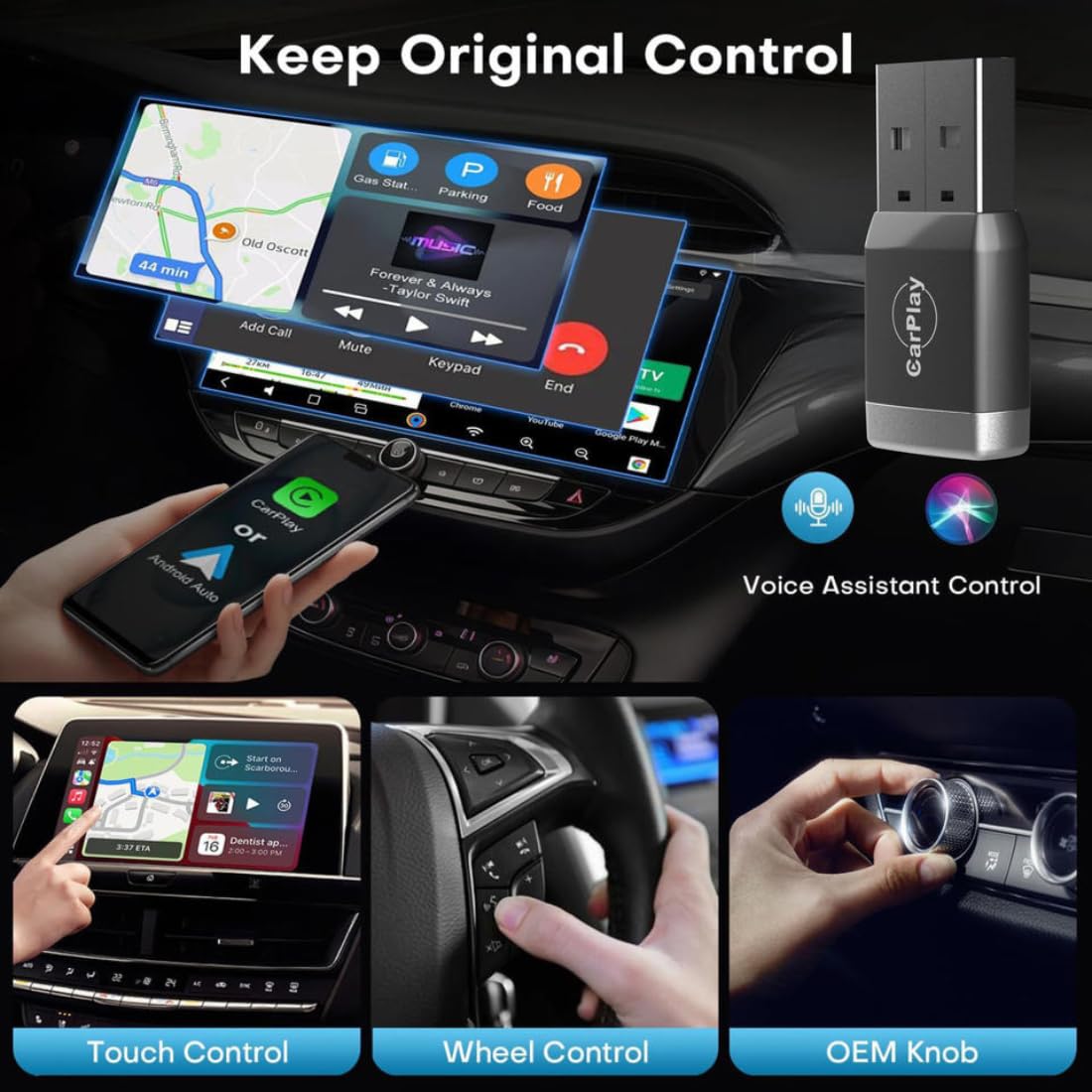 MINI Adattatore CarPlay Wireless per iPhone 2026, Connessione Bluetooth 5.3 Stabile, Wi-Fi 6 Dual Band ad Alta Velocità, USB-A/USB-C, Compatibile iOS 10+