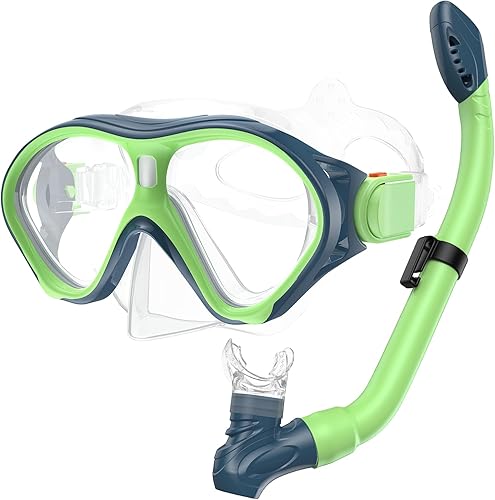 Miniatura 14 de Gintenco Equipo de esnórquel para niños, juego de esnórquel para niños de 6 a 14 años, gafas de natación de vidrio templado antivaho antifugas,