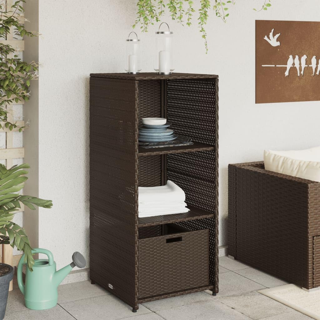 Gartenschrank Braun Poly Rattan 50x55x115 cm mit Stauraum, wetterfest, abschließbar, ideal für Balkon Terrasse Outdoor, Gartenbox für Kissen Auflagen, Pool Zubehör, platzsparend, organizer