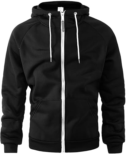 Miniatura 2 de Sudadera con capucha para hombre, con cremallera completa, casual, para otoño, invierno, ligera, con cordón, manga larga, Ea-negro.