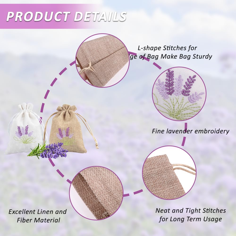12 Pièces Sachet Lavande Vide, Sachet Lavandes Armoire Sache Lavan 10 x 14 cm Sache de Lavandes avec Cordon sur Le Dessus pour Armoires, Tiroirs, Vêtements, Sommeil, Voyage, Blanc et Lin