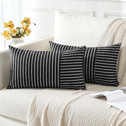Otostar YL-QXUS0706 Farmhouse Decorative Throw Pillow Covers 12 X 20 Inch Striped Patchwork Pillow Covers Lumbar Pillow Case Shell Couch Pillowcase Cushion Cover thumb #1