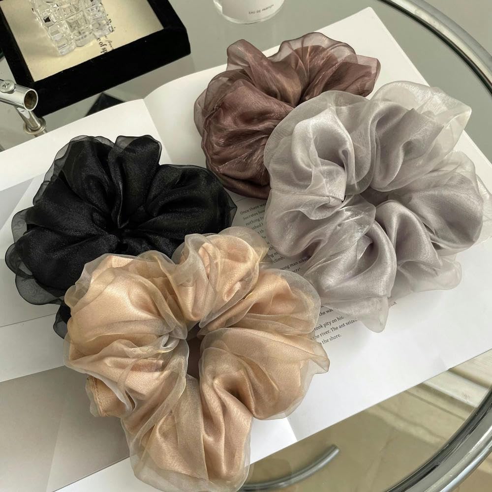 Coleteros para el cabello, lazos de satén para el pelo, lazos de seda para el pelo, anillos para trenzas, 4 unidades, color sólido, doble capa, accesorios para el cabello para mujer