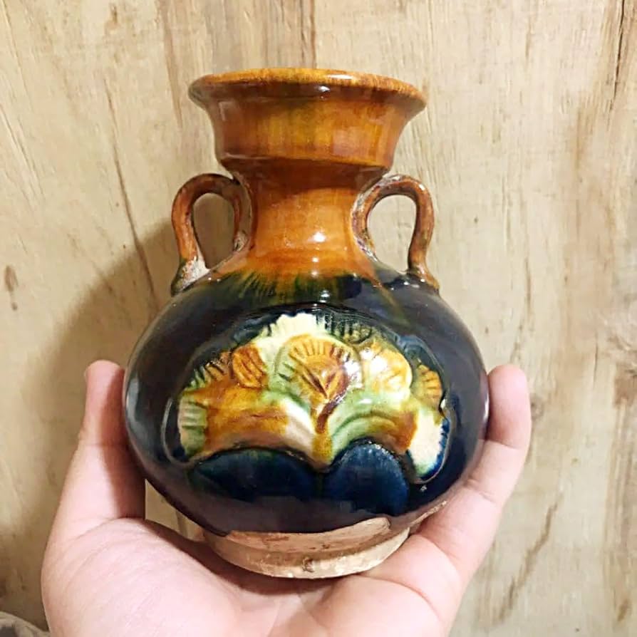 中古美品】中国骨董品「染付鮭魚広口壺」