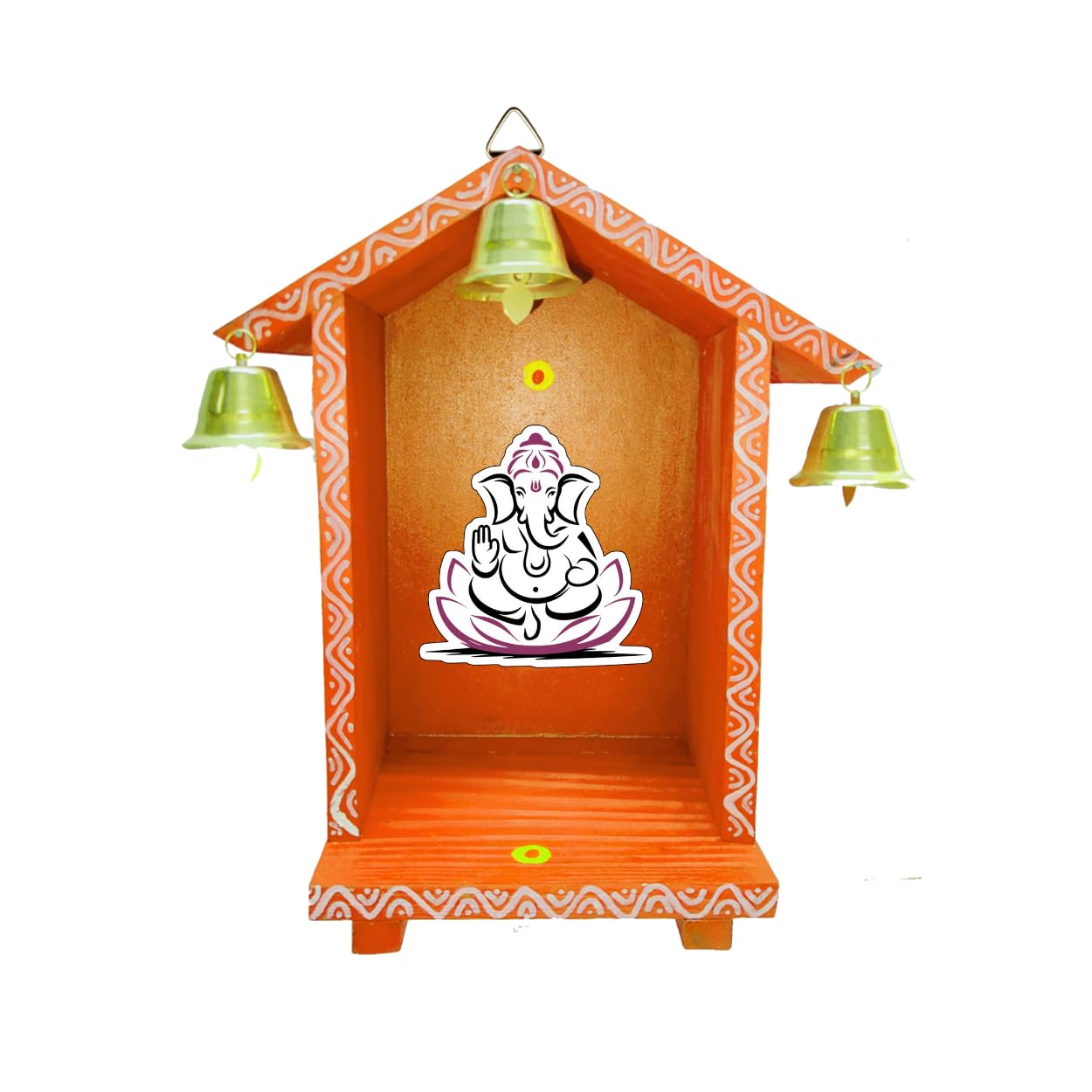 Himavat Vinayagar HUT Wooden Wall Hanging Diya Stand for Pooja | Vilakku Madam with Brass Bell | Traditional Wall-Mounted Oil Lamp Holder for Temple & Mandir Decoration (1, Orange)-image-29