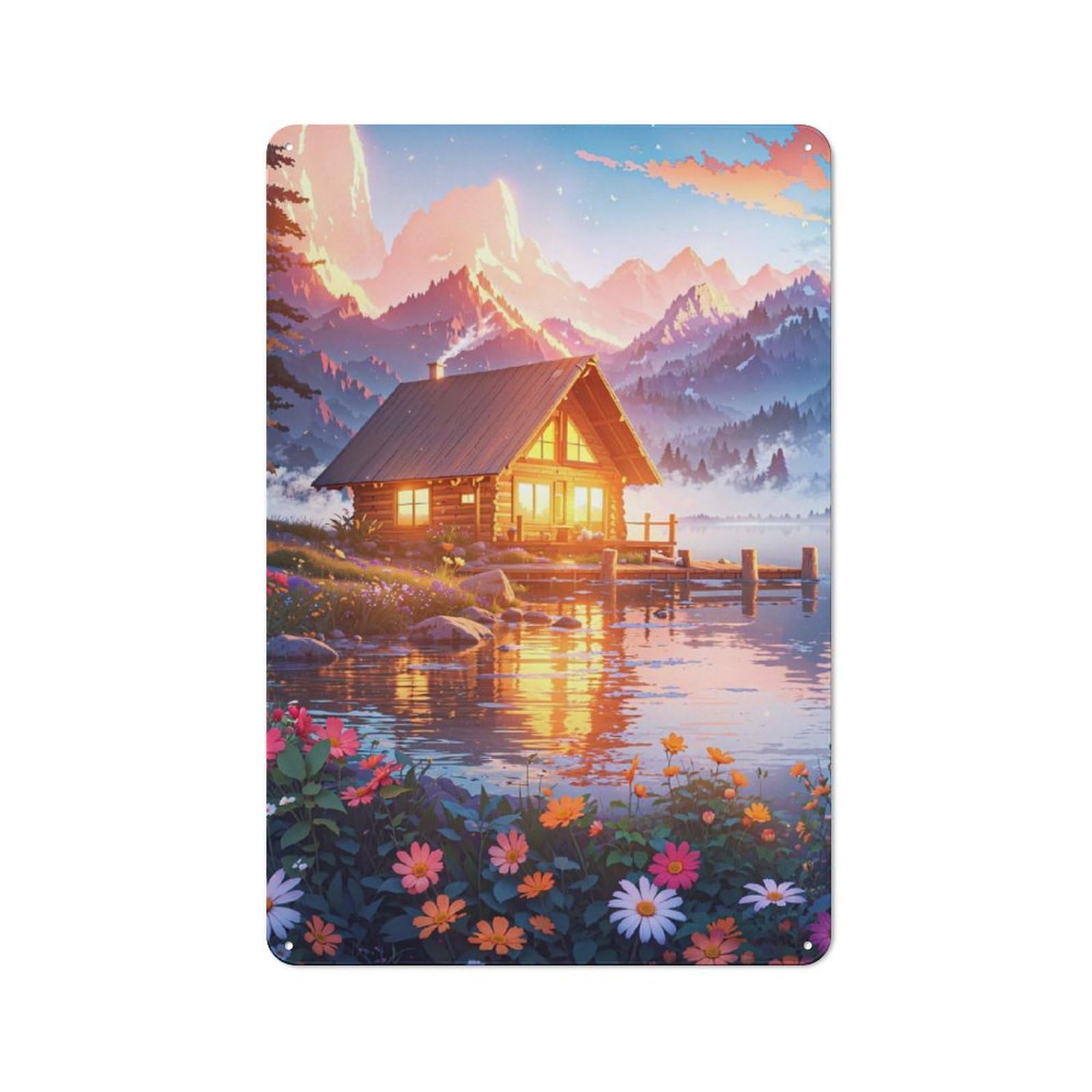 Junmoney Serenity Lake Vintage-Inspired Tin Sign 30X20cm For Garage Or Workshop, For Garage, Workshop And Man Cave Decoration