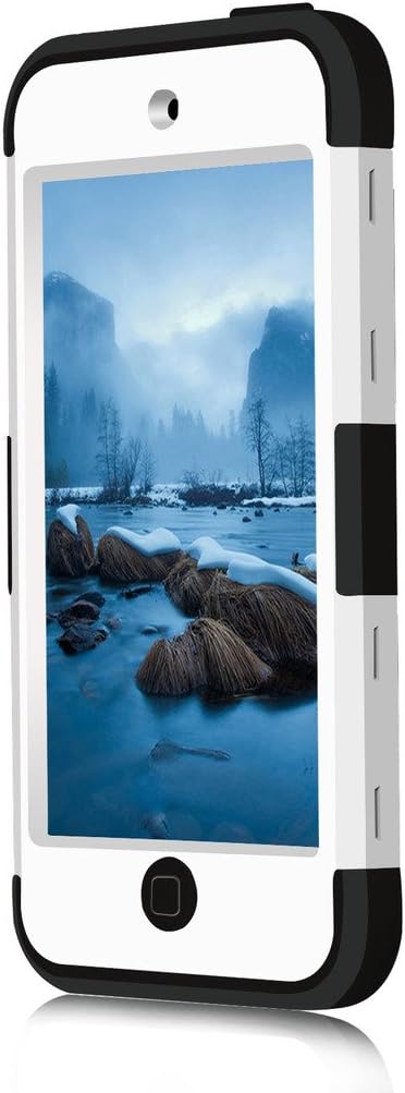 Hocase iPod Touch 7th/6th/5th Generation Case, iPod Touch 7/6/5 Case, Shockproof Protection Soft Silicone Hard Plastic Full Body Protective Case for iPod A2178/A1574/A1509/A1421 - White/Black