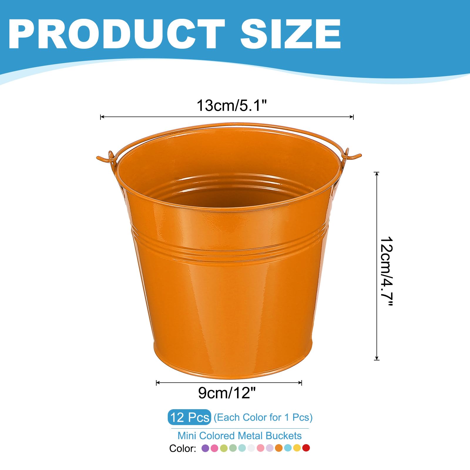 PATIKIL 5"x4.7" Small Metal Buckets with Handle, 12 Pcs Mini Bucket Easter Buckets - Image 2