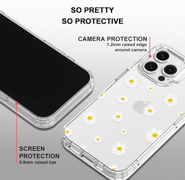 MOSNOVO Coque pour iPhone 16 Pro Max - Housse Fine Transparente Antichoc en TPU + PC [Protection Contre Les Chutes de 2 m/Anti-Pelage] - Marguerite Blanche - 4