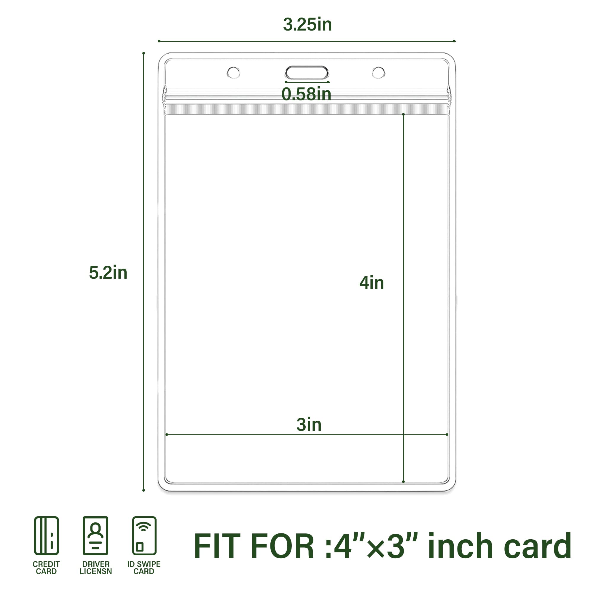 50 Pcs Vertical Clear ID Badge Holders, 4x3 Inch Waterproof PVC Plastic Badge Holders with Resealable Zip, Fits RFID/Proximity/Badge Swipe Cards, Credit Cards, Office, School, Events