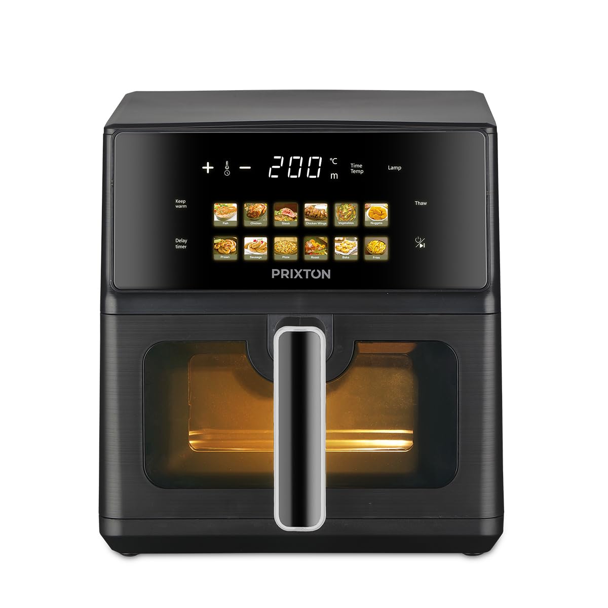 PRIXTON Freidora de Aire Cook Organics 6 L, Air Fryer 1700 W con Doble Resistencia, Pantalla LED Táctil, 12 Programas, Ventana Transparente, Cesto Antiadherente
