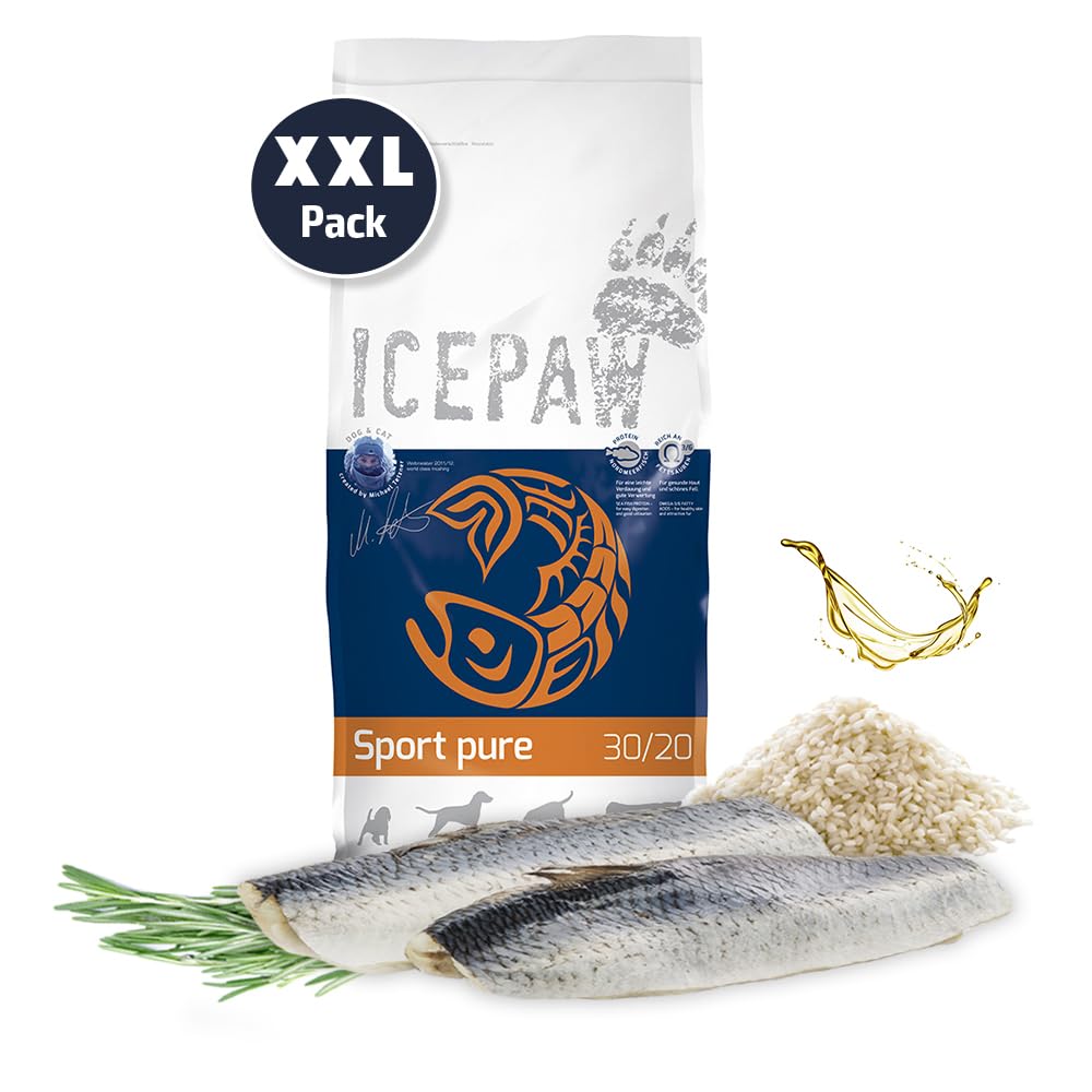 ICEPAW I High Premium Trockenfutter für Sporthunde I Sport Pure 14 kg I Mit Hering und Reis I Adult I Energie I Leistung