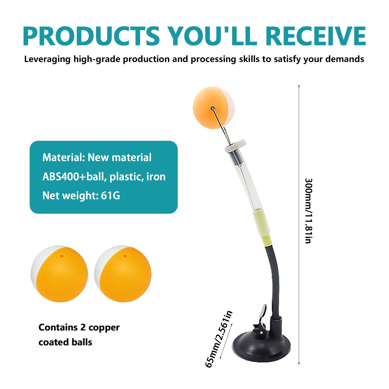 BAIFULAI Pong Ball Trainer regolabile in PVC: Fixed Rapid Rebound Pong Ball Clip con 2 sfere in rame, robot da allenamento professionale per giocatori di ping pong per interni ed esterni
