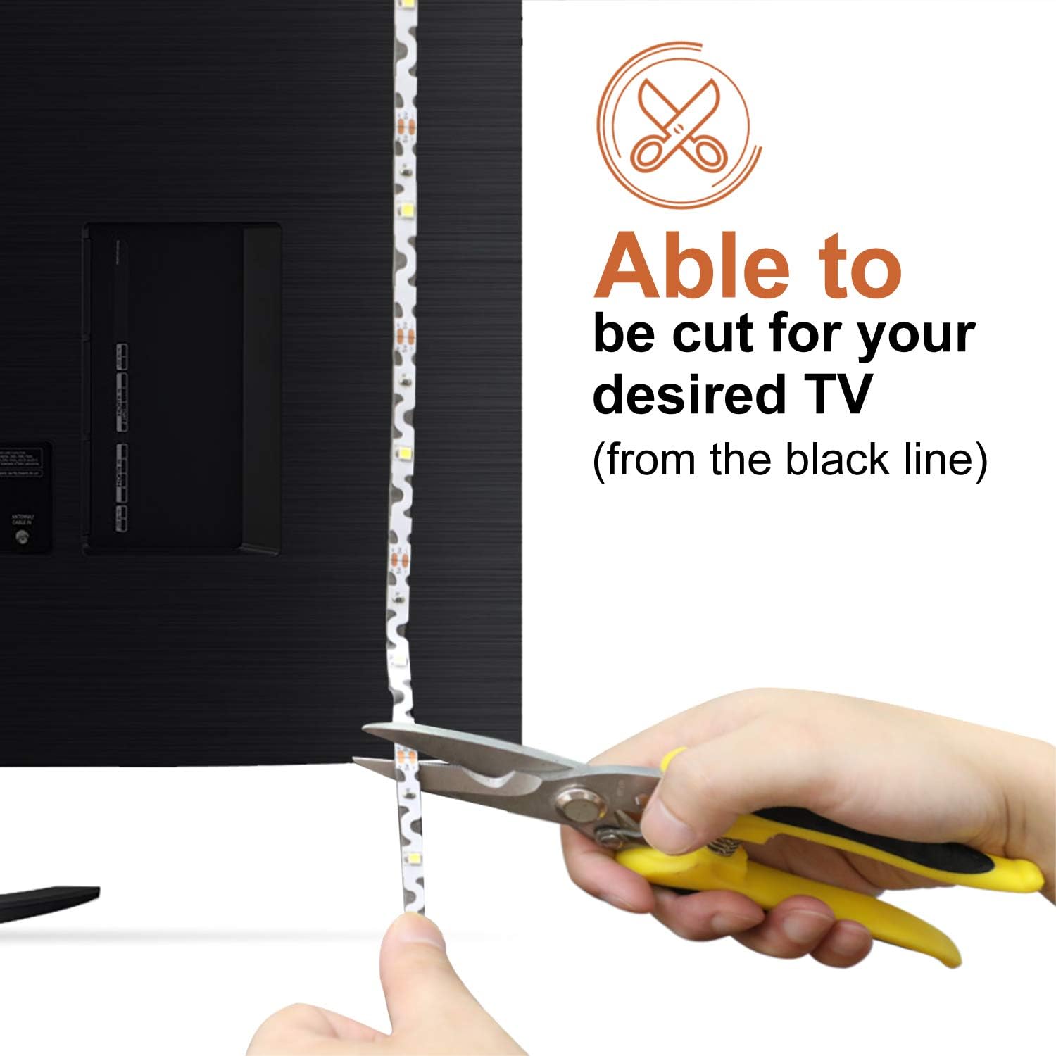 EppieBasic TV Light Background Lighting USB Led Mood Backlighting for Monitor HDTV, Dimmable True White Lights, Eye Strain Reduce, 32 to 60 Inches TV (Strong Adhesive, IR Remote, S Shape Led Strip)