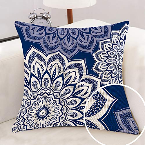 Hexagram Decorative Pillow Covers 18 x 18 Inch Set of 4 Navy Blue Modern Geometric Striped Throw Pillow Covers Soft Linen Cushion Case for Couch Sofa Living Room Indoor Outdoor Home Decor