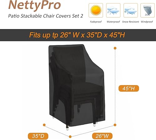 Miniatura 6 de NettyPro Juego de 2 fundas apilables para sillas de patio, impermeables, para muebles de patio al aire libre, se adapta a sillas apilables de 4 a 6