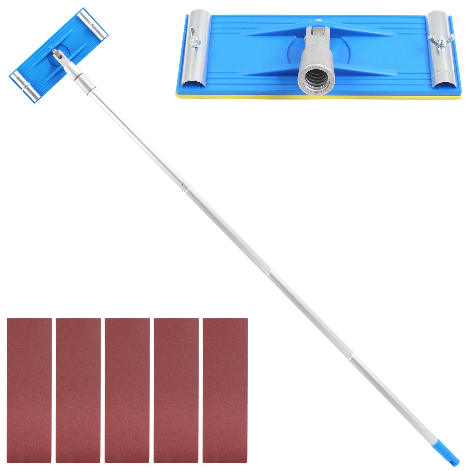 Pole Sander for Drywall, So Long 88 Inch Manual Hand Wall Sander with Extension Pole for Painting, 360 Degree Radial Sander + 15pcs Sanding Sheets Discs (60, 100, 180, 240, 320 Grit)