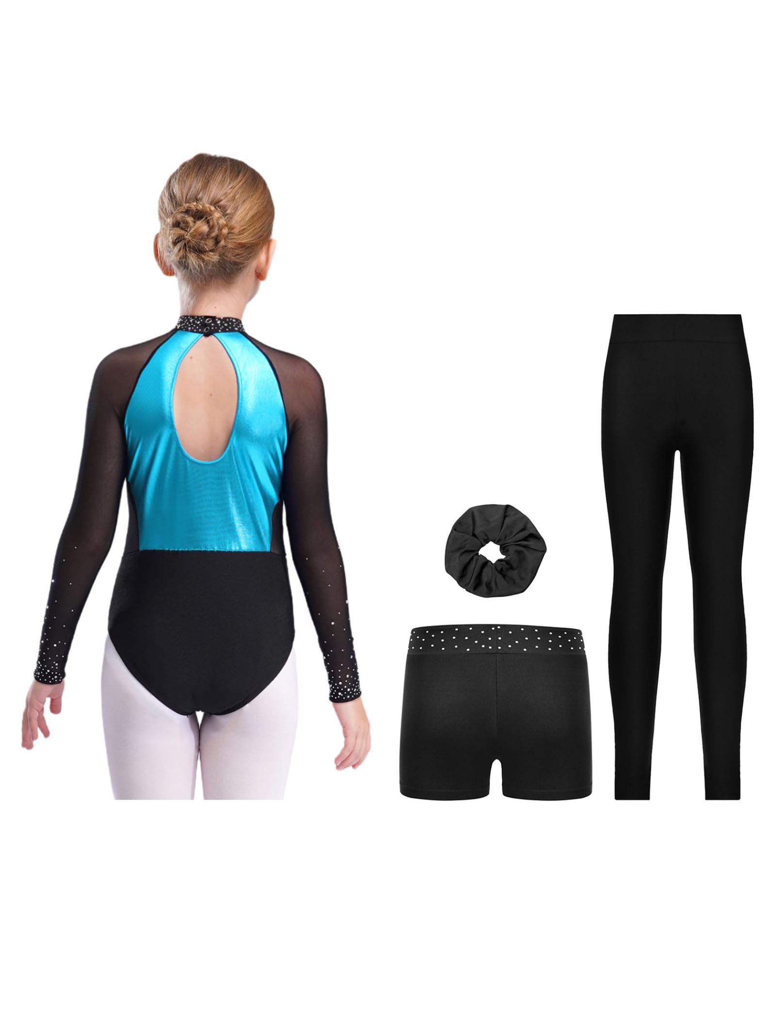 tlg Divisa Ginnastica Bambina Scintillante Tuta Ginnastica Maniche Lunghe Leotard Blocchi Colorati Divisa Ballo Concorsi Costume Ballo