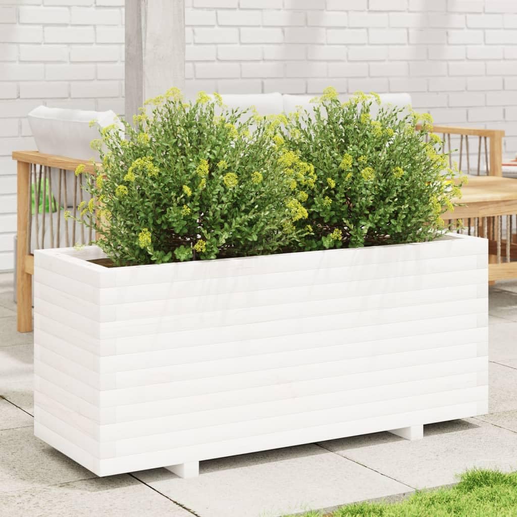 Generic 110x40x49,5 Cm Biała Drewniana Donica Ogrodowa, Lite Drewno Sosnowe, Solidna Rama z dużą ilością Miejsca na Rośliny, Warzywa, Zioła i Kwiaty