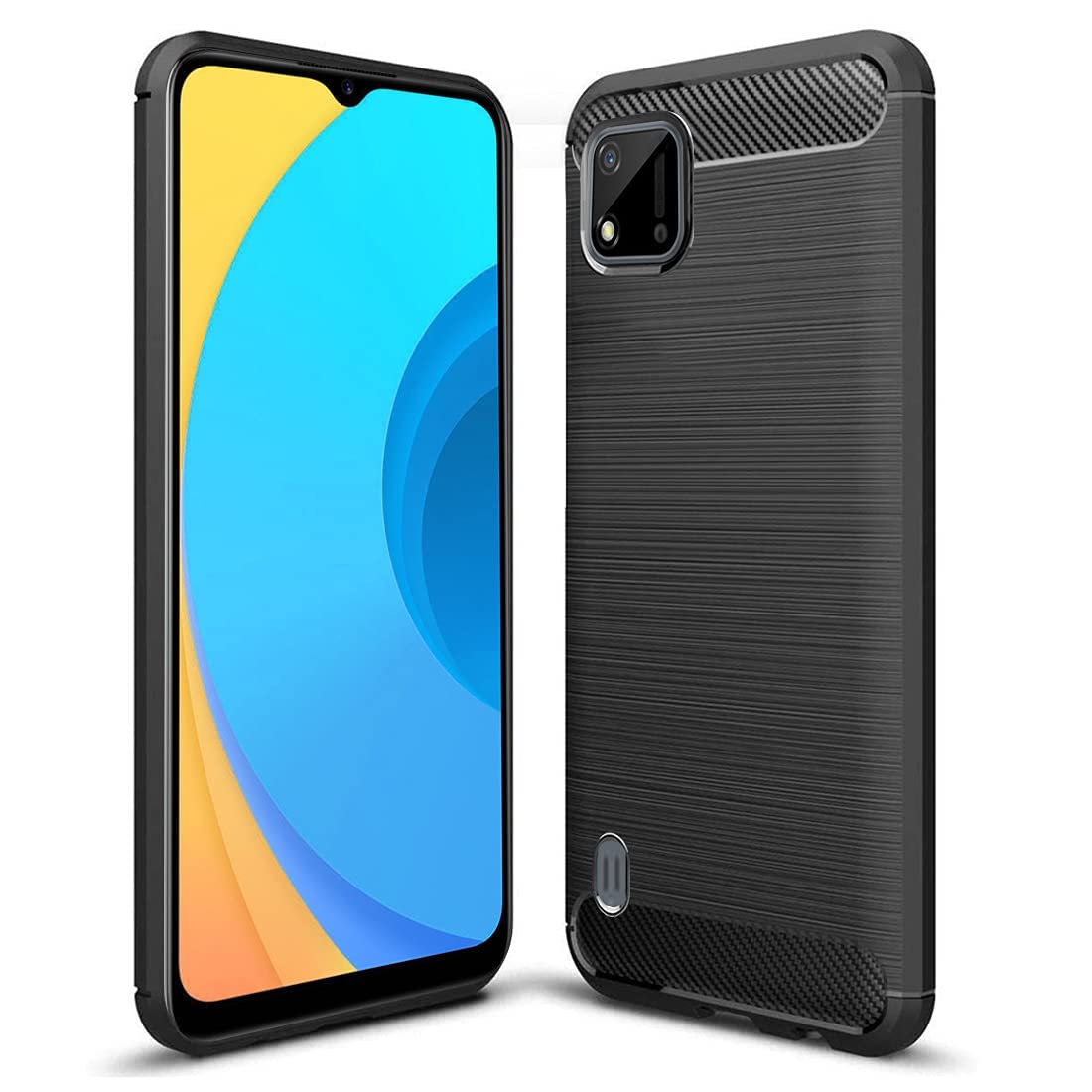 Inktree Back Cover Case for Realme C11 2021 / Realme C11 2021 Cases & Covers (Carbon Fibre Rugged Armour Black Colour)