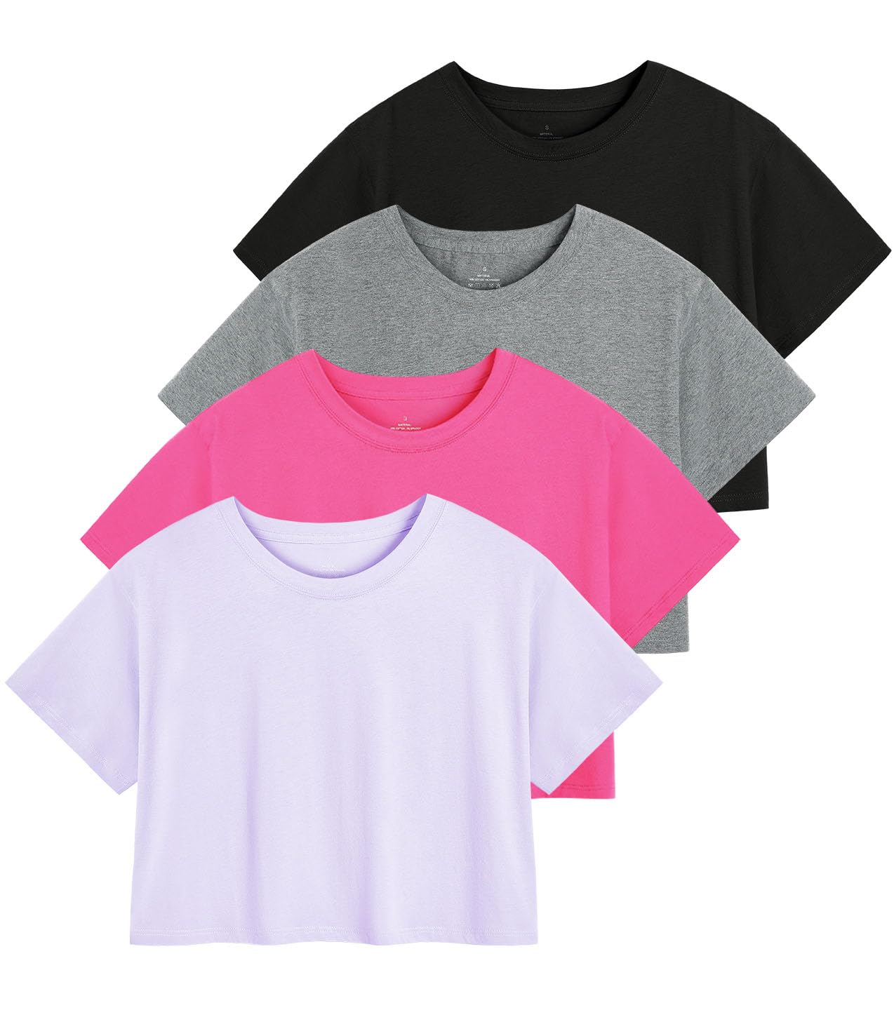 Xelky Womens Crop Casual Tops Tshirt Cotton Loose Workout Short Sleeve Round Neck Tee Yoga Running Shirts 4 Pack
