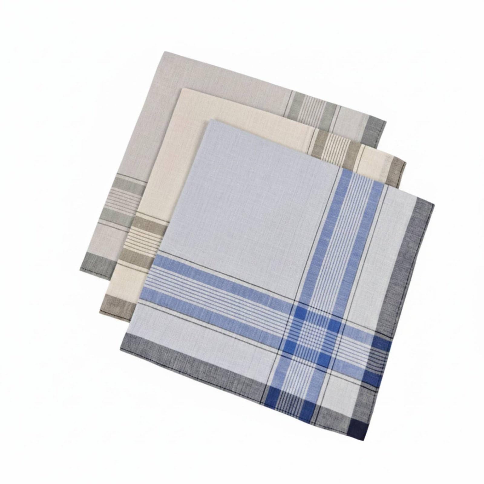 MERISHOPP Long-Lasting Men's Handkerchief Absorbent Cotton Handkerchief Easy Care Pocket Square Comfortable for Seniors, Style 2 3PCS-image-34