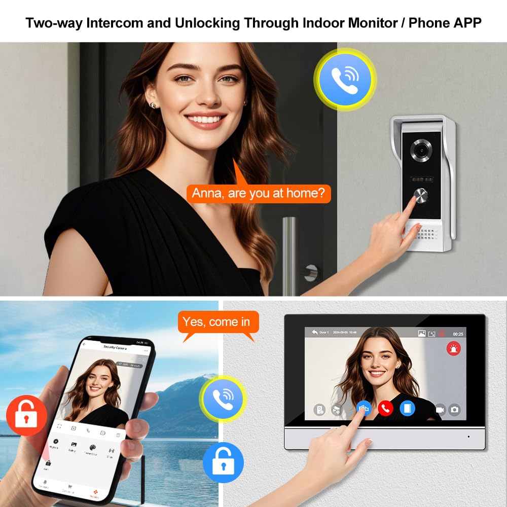Système d'interphone vidéo WiFi IP 1080p AHD tactile couleur écran intérieur IR vision nocturne caméra extérieure sonnette vidéo pour la maison, application intelligente Tuya Déverrouillage à