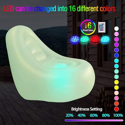 Miniatura 4 de Balabulala Silla inflable LED sofá iluminado para adultos y niños sofá perezoso con luces LED para interiores y exteriores blanco escarchado