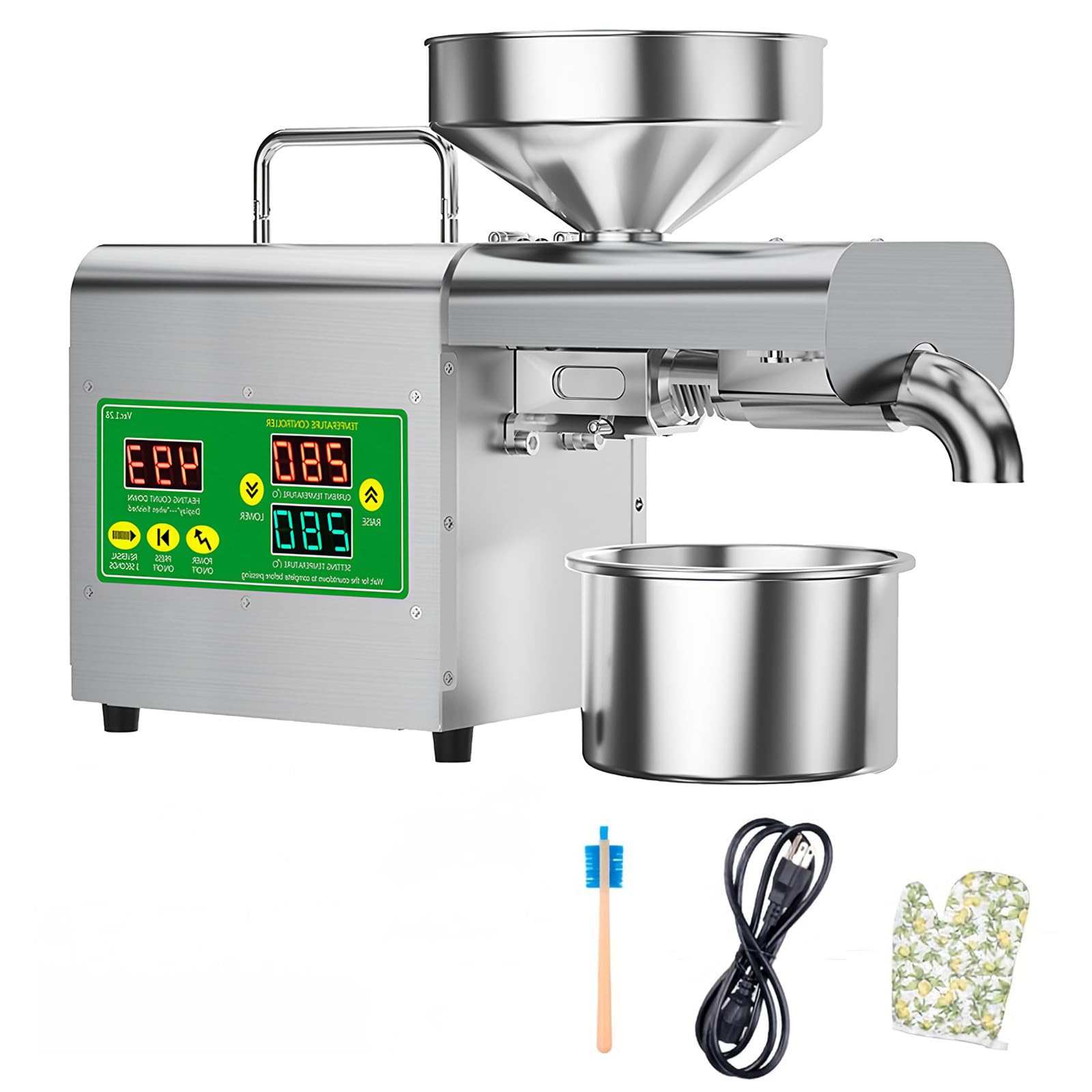 Presse à Huile électrique 1500W–Double Mode de Pressage à Froid et à Chaud–Construction en Acier Inoxydable de Qualité Alimentaire Pour Une Extraction D'huile Saine et Pure,110V/220V