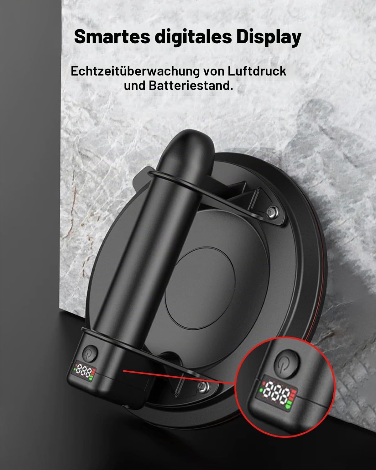 Elektrischer Vakuum Saugheber 8'' Selbstnachsaugend mit Digitalanzeige, Glassauger und Fliesenheber, Tragkraft über 280 KG, für Mattiert und glatte Oberflächen, Plattenheber für Glas, Fliesen