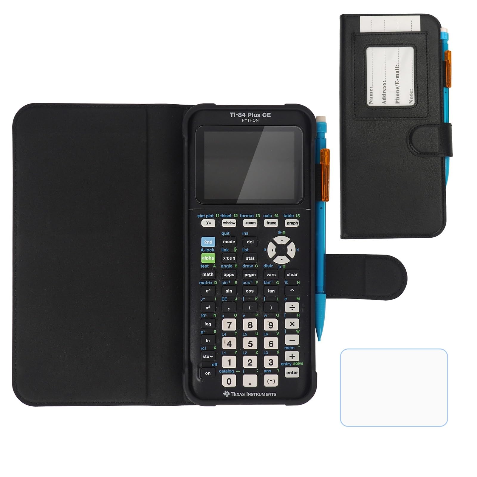 YouKnow PU Leather Protective Case Compatible with Texas Instruments TI-84 Plus CE Color Graphing Calculator with ID Card Slot (Only Case) (Black)